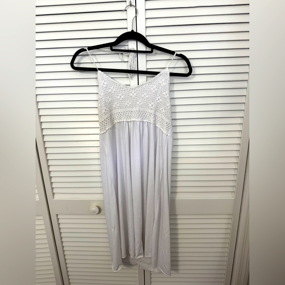 White Sleeveless Coverup Dress with Crochet Detail Size XL